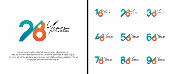 anniversary logo style set with blue and orange color can be use for celebration moment