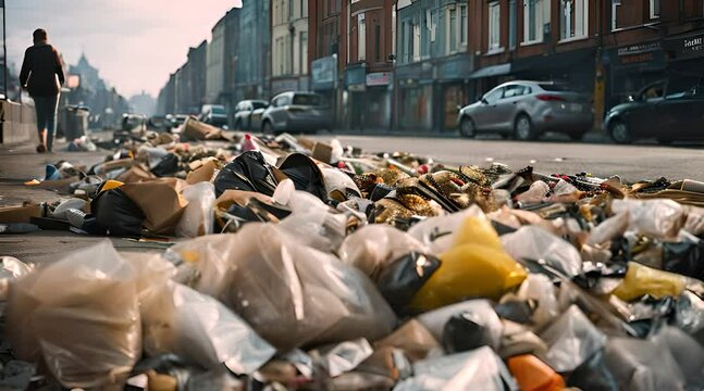amas de d&eacute;tritus dans la rue, pollution urbaine d'origine humaine