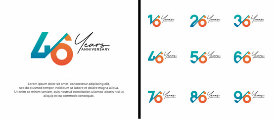 anniversary logo style set with blue and orange color can be use for celebration moment