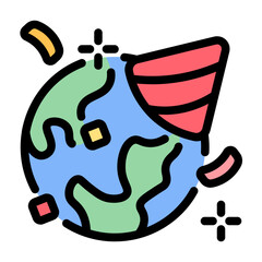 Earth Day Icon With Line Flat Color Style