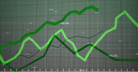Image of statistics and financial data processing over yellow line financial data processing