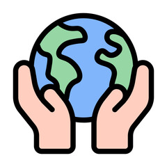 Wolrd Icon With Line Flat Color Style