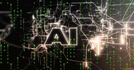 Image of data processing and chemical formulas in green and black space