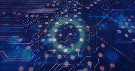 Image of globe with network of connections over moving columns