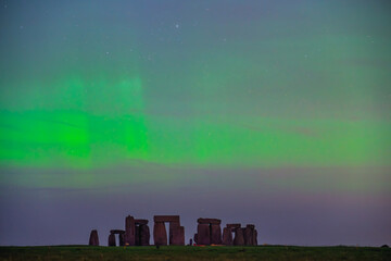 Stonehenge with northern lights. England. United Kingdom