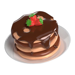 Chocolate Pancake Strawberry 3D Icon Chocolate with Transparent Background
