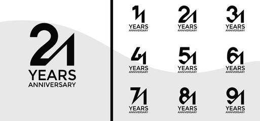 anniversary logo style set with black color and slash can be use for celebration moment