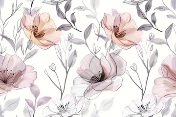 Watercolor floral seamless pattern in vintage rustic style. Print with abstract flowers, leaves, and plants