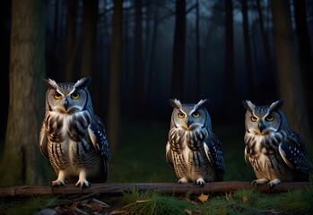 owls holding a midnight council in the woods, generative AI
