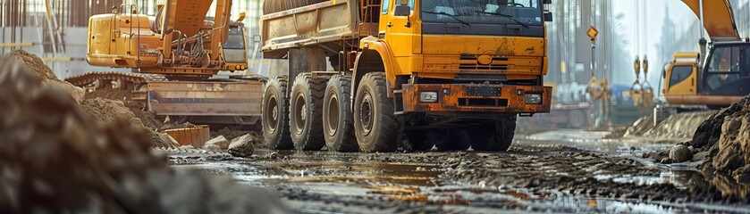 Fototapeta premium Discuss potential challenges and risks associated with delivering rebar to construction sites using trucks and cranes