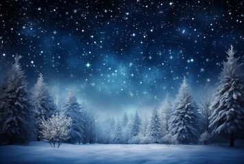 The sky in a winter forest with trees presents vibrant stage backdrops and snow scenes, its xmaspunk apparent in dark blue and gray.