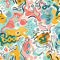 Seamless doodle pattern, colorful with pastel colors, digital paper for printing, graphic design, product designs, stickers and many more.	
