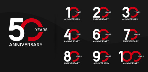 Fototapeta premium anniversary logo style set with white and red color can be use for celebration moment