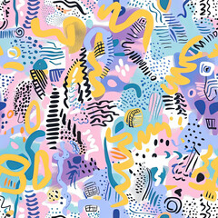 Seamless doodle pattern, colorful with pastel colors, digital paper for printing, graphic design, product designs, stickers and many more.	
