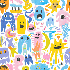 Seamless doodle pattern, colorful with pastel colors, digital paper for printing, graphic design, product designs, stickers and many more.	
