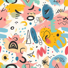 Seamless doodle pattern, colorful with pastel colors, digital paper for printing, graphic design, product designs, stickers and many more.	

