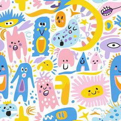 Seamless doodle pattern, colorful with pastel colors, digital paper for printing, graphic design, product designs, stickers and many more.	

