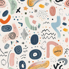Seamless doodle pattern, colorful with pastel colors, digital paper for printing, graphic design, product designs, stickers and many more.	
