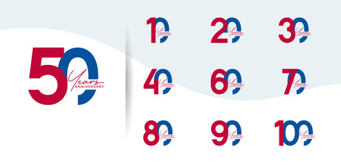 anniversary logo style set with blue and red color can be use for celebration moment