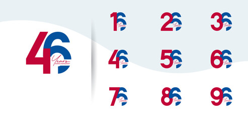 anniversary logo style set with blue and red color can be use for celebration moment