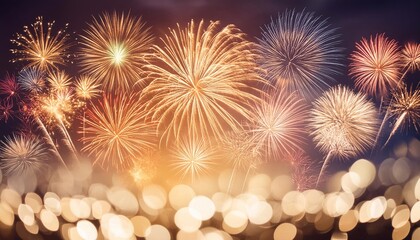 realistic white and red fireworks in the night sky