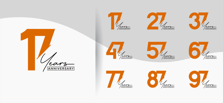 anniversary logo style set with orange color can be use for celebration moment