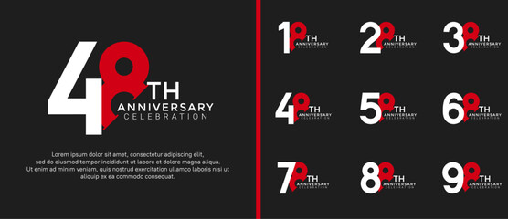 anniversary logo style set with white and red color can be use for celebration moment