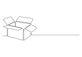 Continuous one line drawing of open box vector illustration. Pro vector