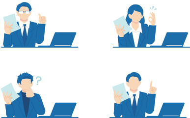 ノートパソコンとビジネスマンのベクターイラストセット