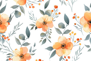 Abstract floral seamless pattern in vintage rustic style. Print with abstract flowers, leaves, and plants