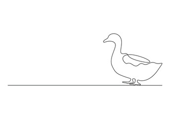 Continuous one line drawing of duck. Isolated on white background vector illustration 