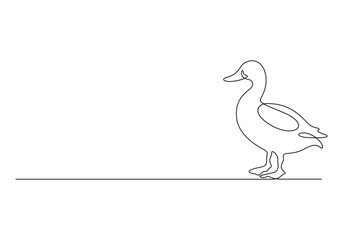 Continuous one line drawing of duck. Isolated on white background vector illustration 