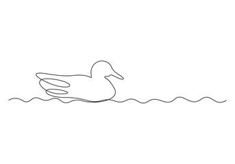 Continuous one line drawing of duck. Isolated on white background vector illustration 