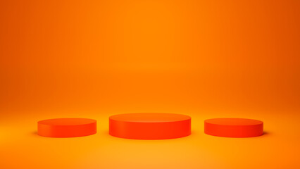 Three cylinder podium for mock up presentation, orange and red color 