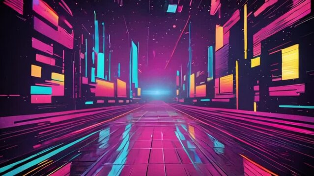 futuristic 80s halftone line retro neon cyber surface, motion