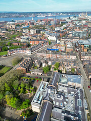 High Angle View of Modern British City Centre of Liverpool,  The Maritime city in northwest England, United Kingdom. May 5th, 2024