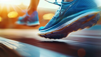 Sharp close-up of shoes in a competitive sprint, highlighting speed and agility, perfectly clear...