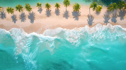 Aerial view with Soft blue turquoise ocean wave on the beach and soft wave background