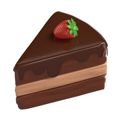 Piece Of Cake Strawberry 3D Icon Chocolate with Transparent Background