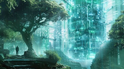 View of a forest growing in a former sci-fi world building.	
