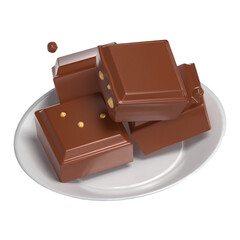 Choco Chunks On Plate 3D Icon Chocolate with Transparent Background
