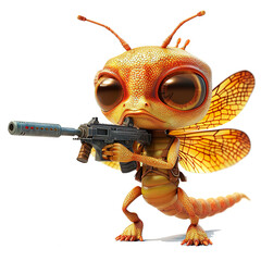 Dragon Fly Soldier cartoon with weapons. Cute Soldier Dragon Fly cartoon