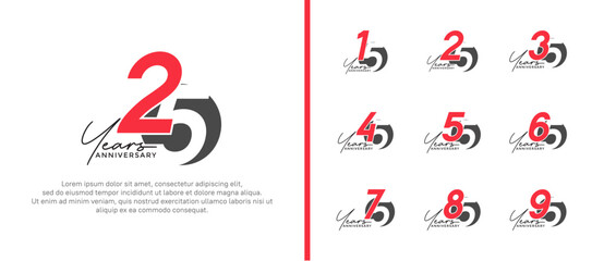 anniversary logo style set with red and black color can be use for celebration moment