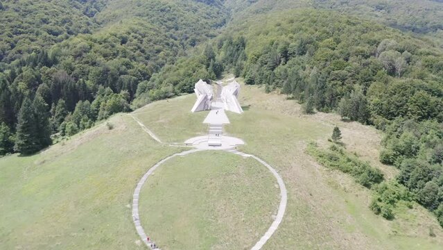 The big white monument Tjentiste spomenik in Sotizka National Park