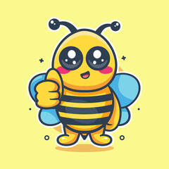 cute bee animal character mascot with thumb up hand gesture isolated cartoon
