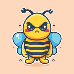 serious bee animal character mascot with angry expression isolated cartoon