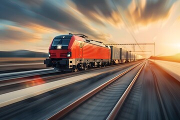 Fototapeta premium High Speed Cargo Trains Transporting Goods Across Borders and Continents