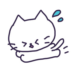 汗を流して走るかわいい白い色の子猫のイラスト
