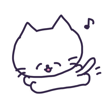 笑顔で走るかわいい白い色の子猫のイラスト