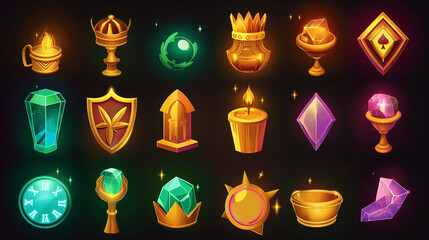 Set of Slot game icon element isolation on dark background, Illustration